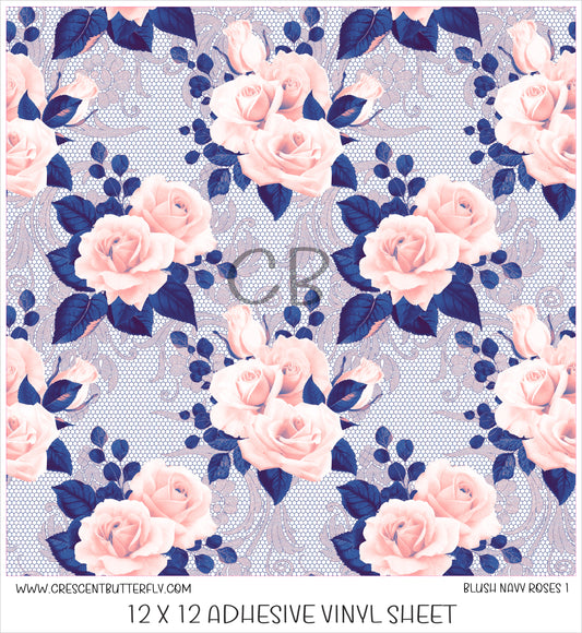 Blush Navy Roses 1 Printed Vinyl Sheet