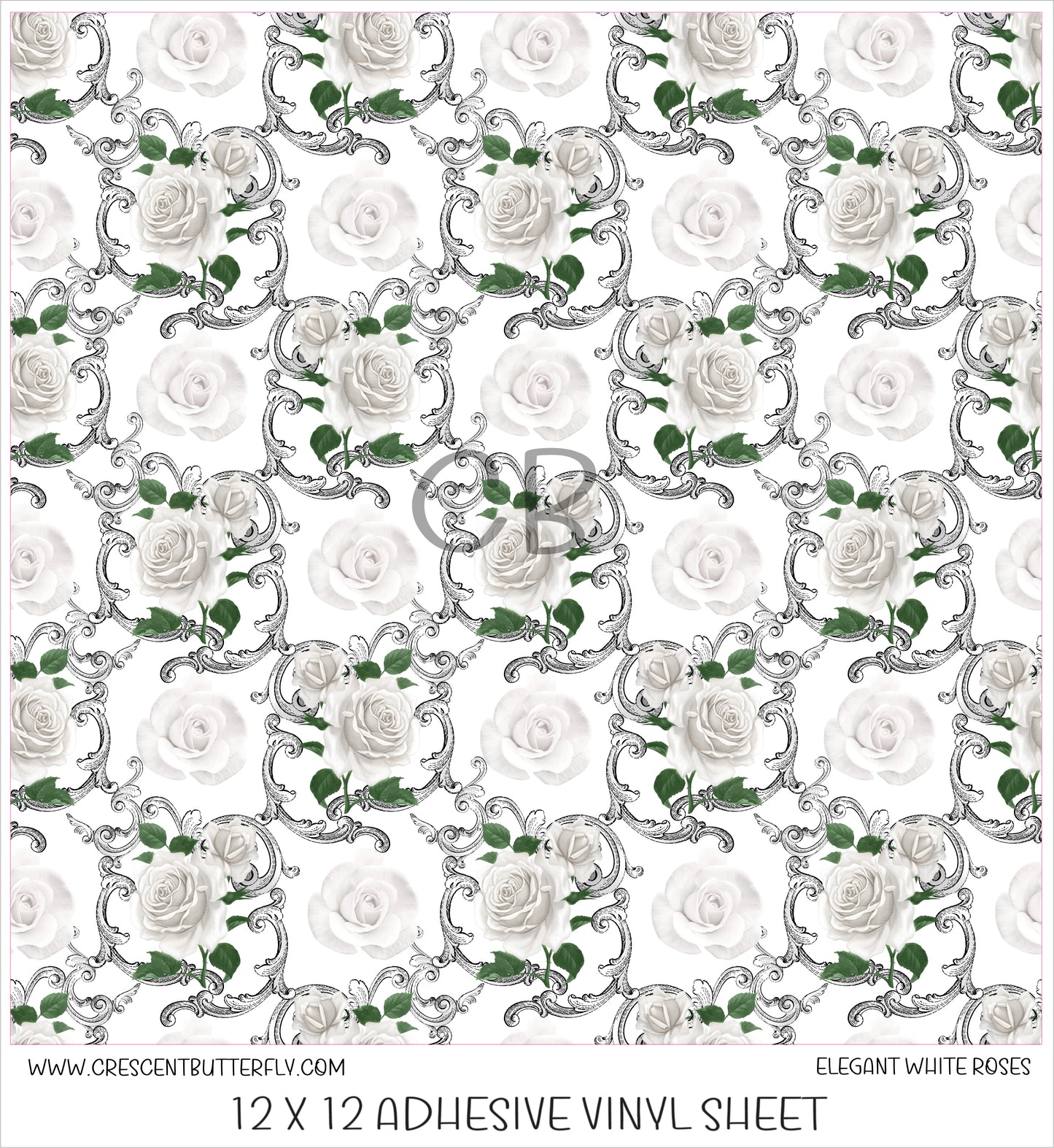 Elegant White Roses Printed Vinyl Sheet