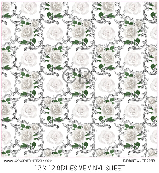 Elegant White Roses Printed Vinyl Sheet