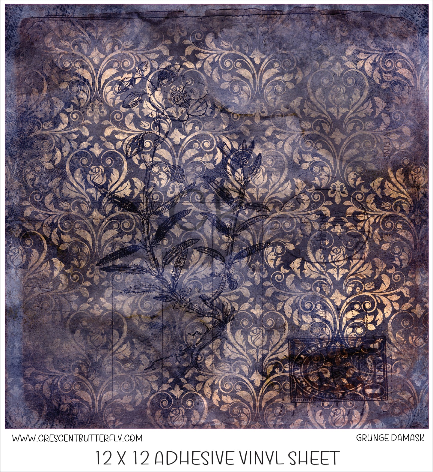 Grunge Damask Printed Vinyl Sheet