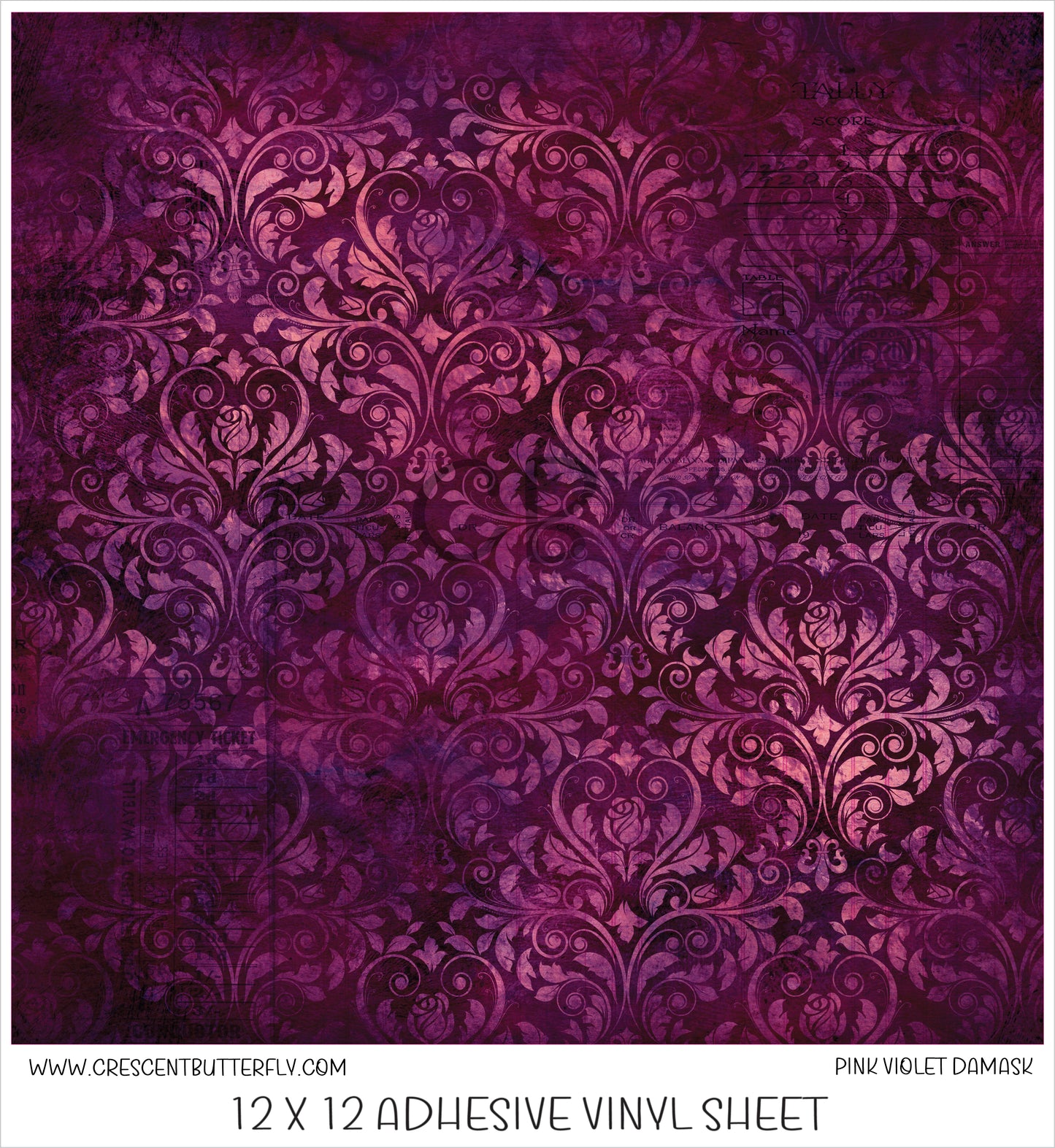 Pink Violet Damask Printed Vinyl Sheet