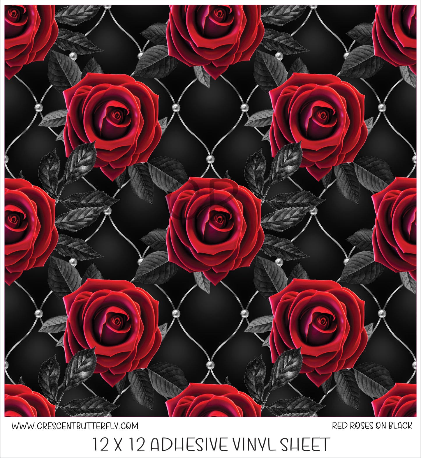 Red Roses on Black Printed Vinyl Sheet