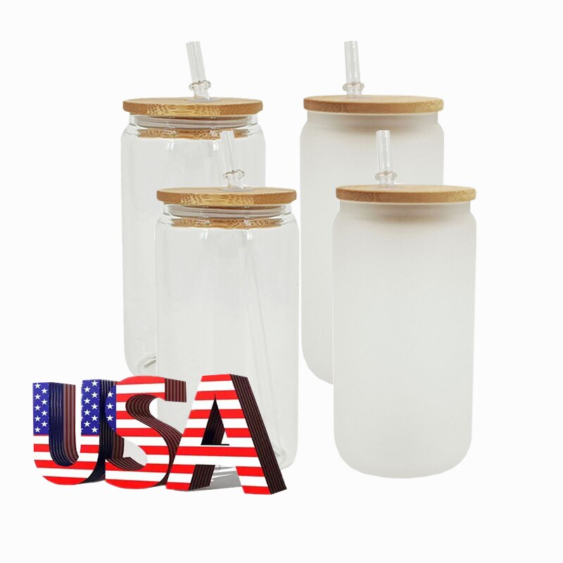 25pack 25oz Printed Clear Frosted Blank Drinkware Beer Can Glass Sublimation Tumbler with bamboo lid and Straw