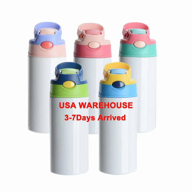 25pack USA Warehouse bulk 12oz Straight Sublimation Kids Flip Top Tumblers Kids Water Bottle