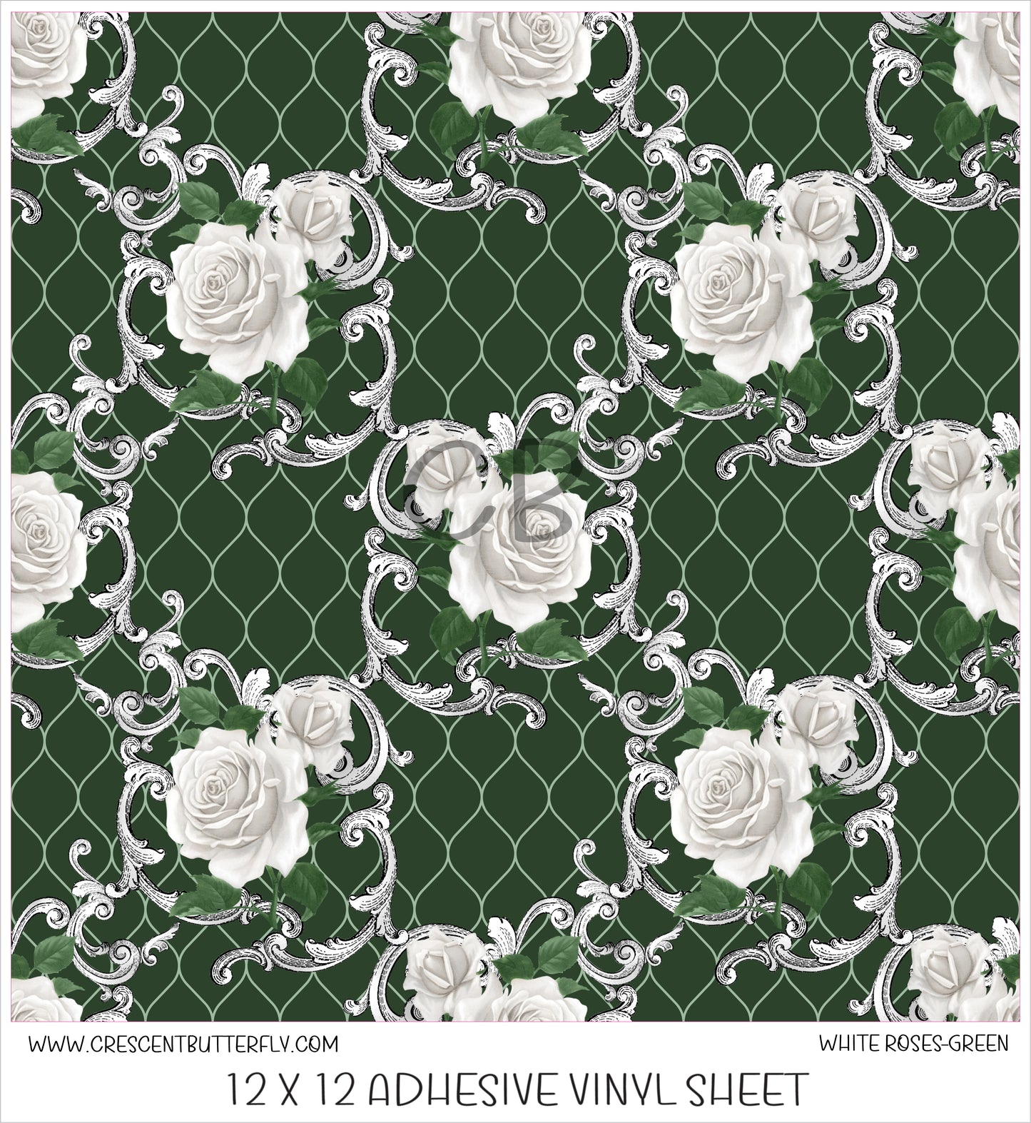 White Roses-Green Printed Vinyl Sheet