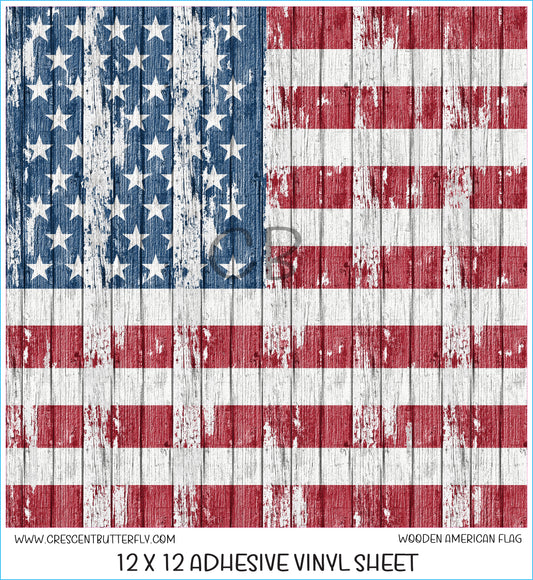 Wooden American Flag Printed Vinyl Sheet