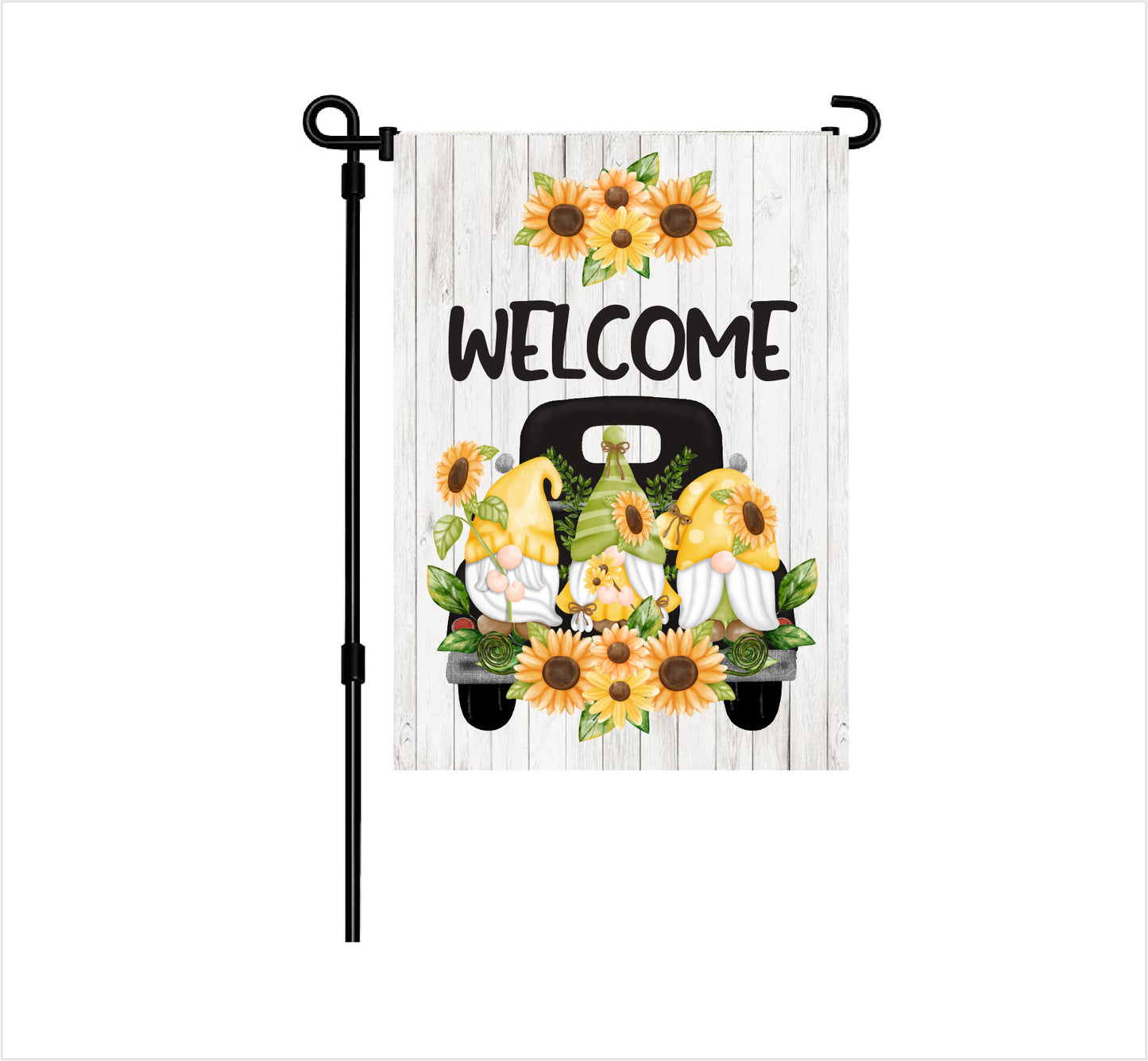 Welcome Sunflower Gnomes Garden Flag