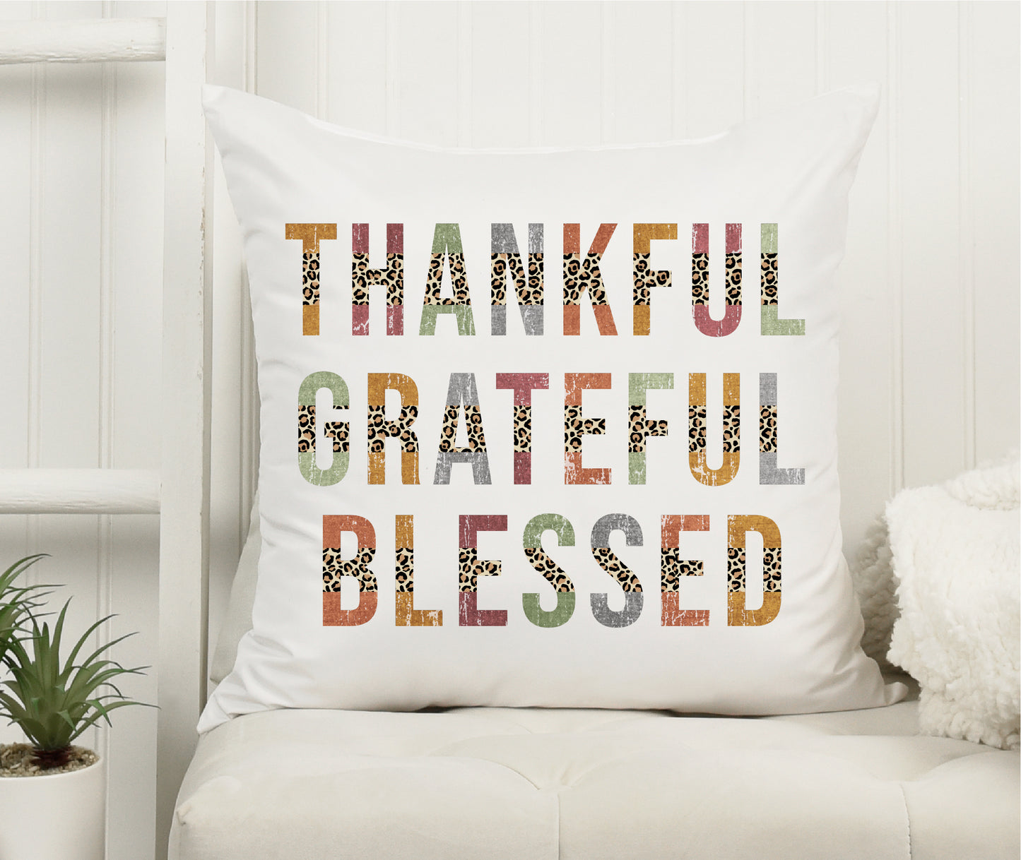 Thankful Grateful Blessed Throw Pillow