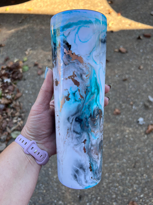 Teal Marble 30oz Skinny Tumbler-Pre Made-RTS