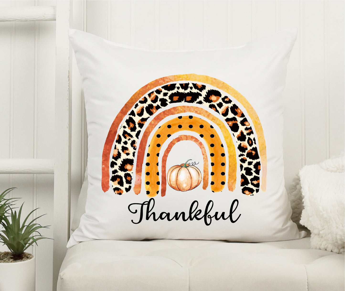 Thankful Fall Rainbow Throw Pillow