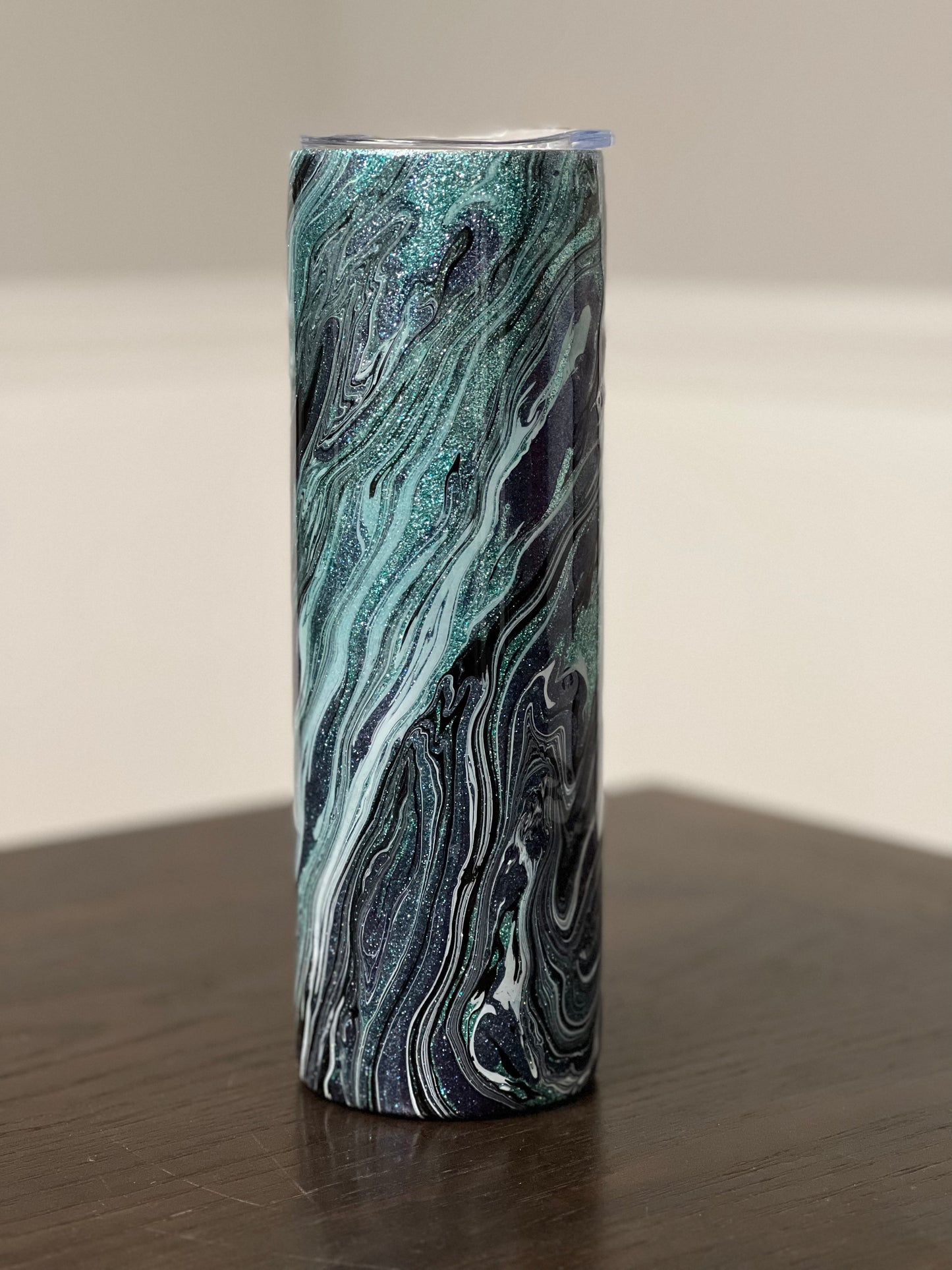 Hydro Dipped Teal Glitter 30oz Skinny Tumbler-Pre Made-RTS