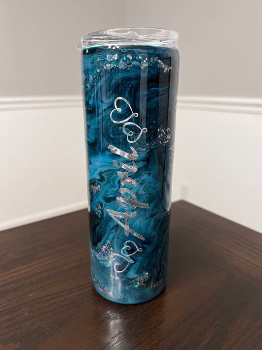 Blue Sparkle 20oz Skinny Tumbler-Pre Made-RTS