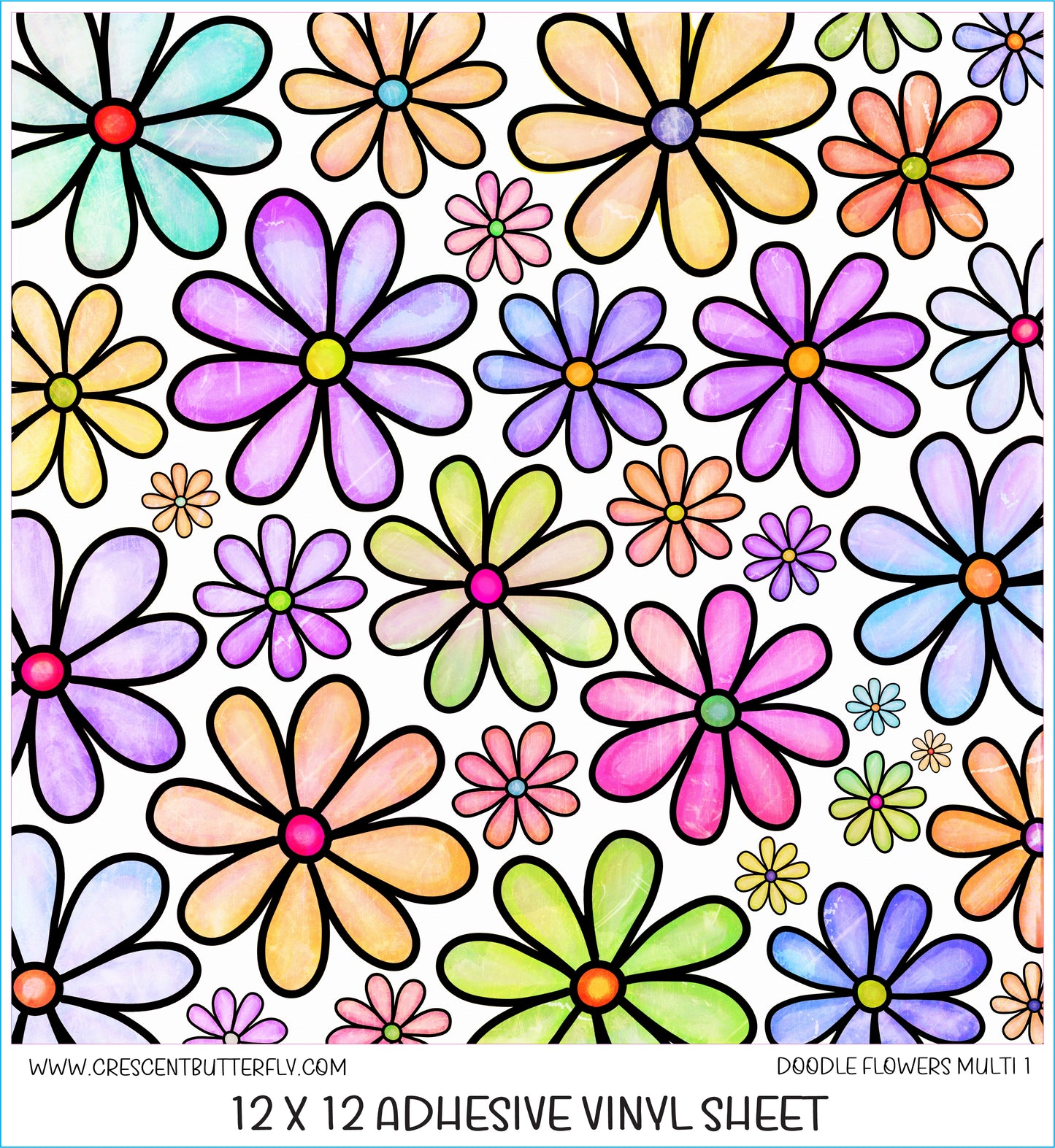 Doodle Flowers Multi 1 Printed Vinyl Sheet