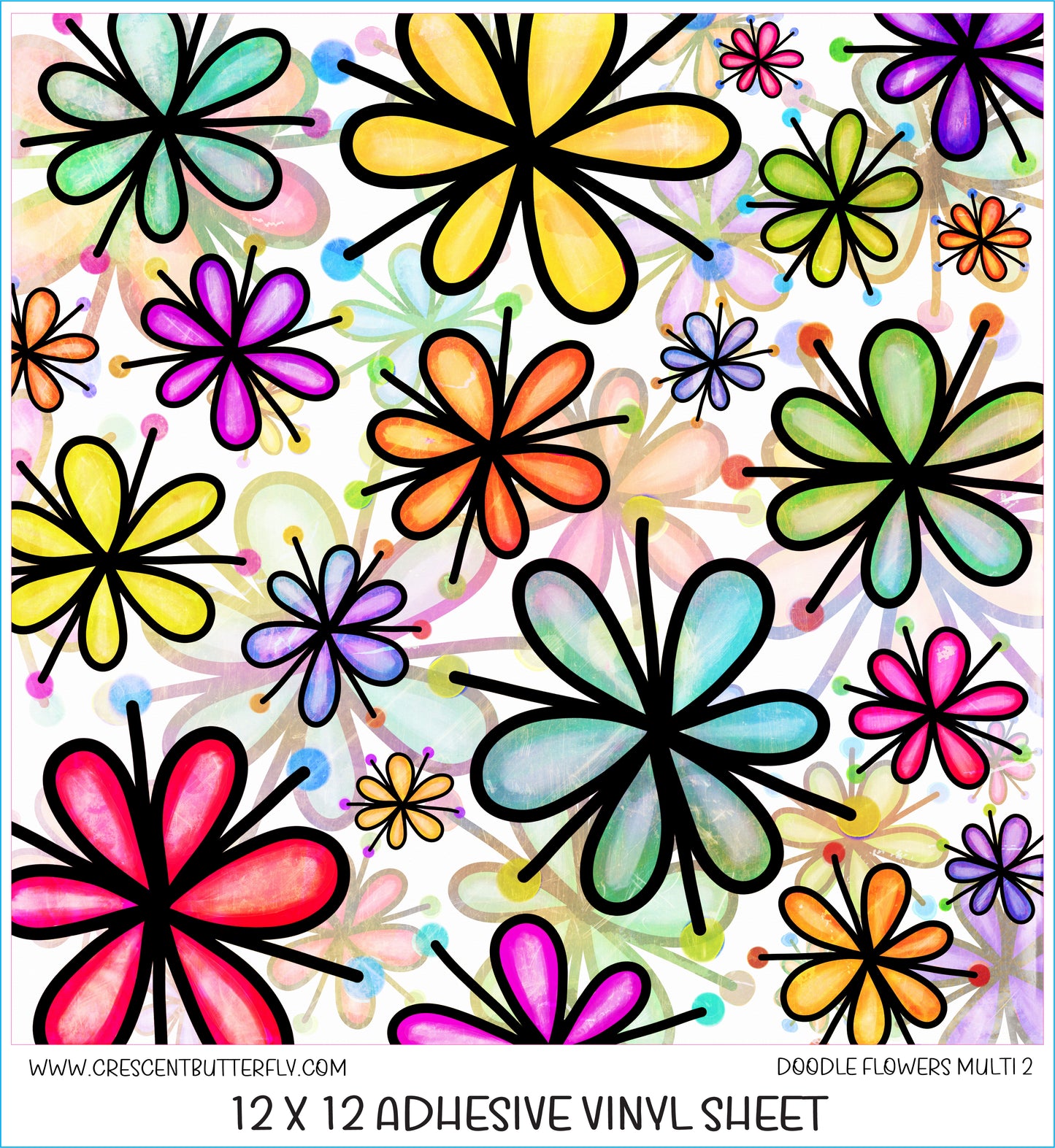 Doodle Flowers Multi 2 Printed Vinyl Sheet