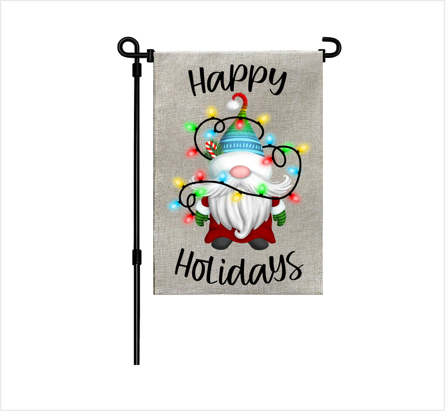 Happy Holidays Gnome Garden Flag