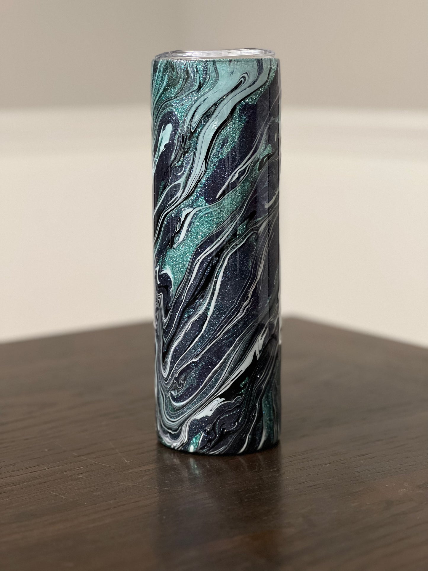 Hydro Dipped Teal Glitter 30oz Skinny Tumbler-Pre Made-RTS